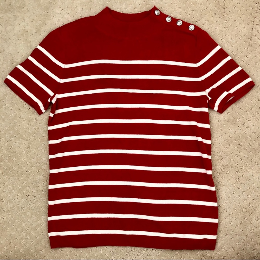 Talbots Short Sleeve Mock Neck Sweater Red Ivory